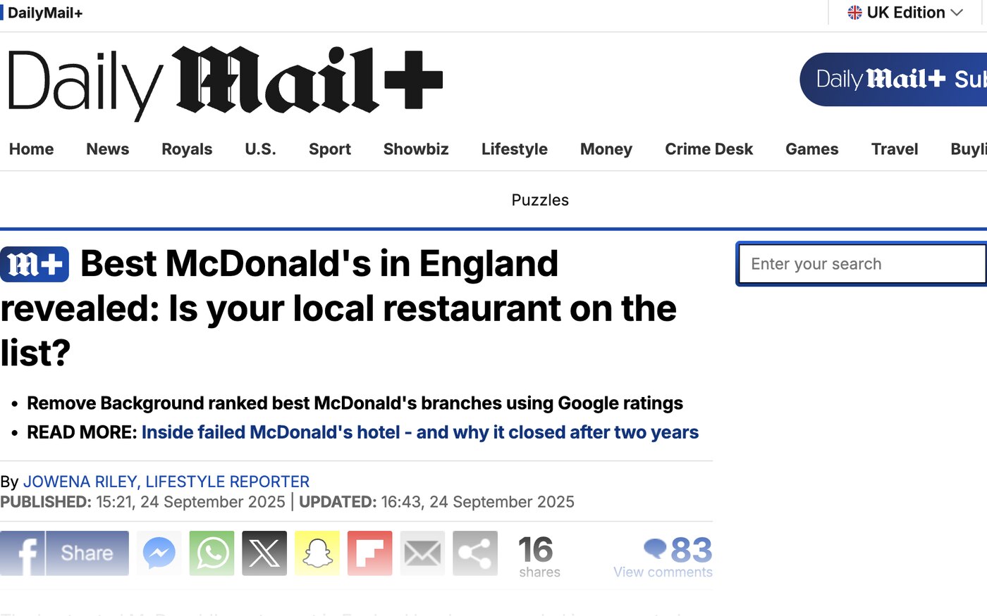 Best McDonald's in England revealed: is your local restaurant on the list? on Daily Mail